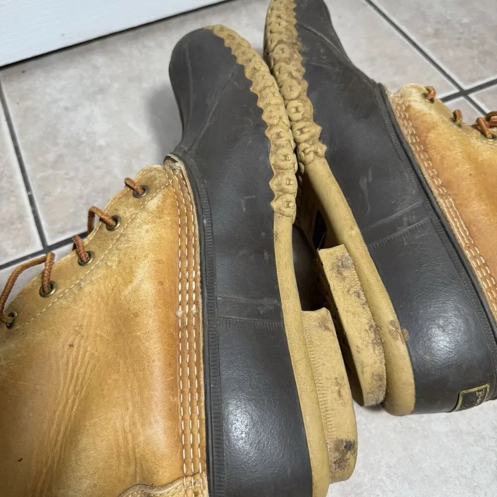 LL Bean Boots Duck Boots Mens 11 M Tan Hiking Leather Waterproof Made in USA